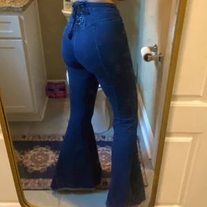 Free People Super High Rise Lace Up Flare Jeans